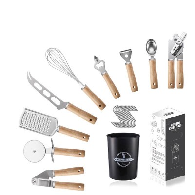 Cl479 Wooden Handle Stainless Steel Kitchenware Set Garlic Press Can Opener Non-stick Heat Resistant Kitchenware Cooking Tools